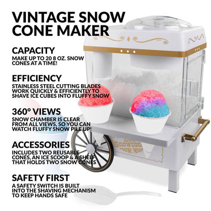 160 Oz. White Snow Cone Machine with 2 Cones and Ice Scoop