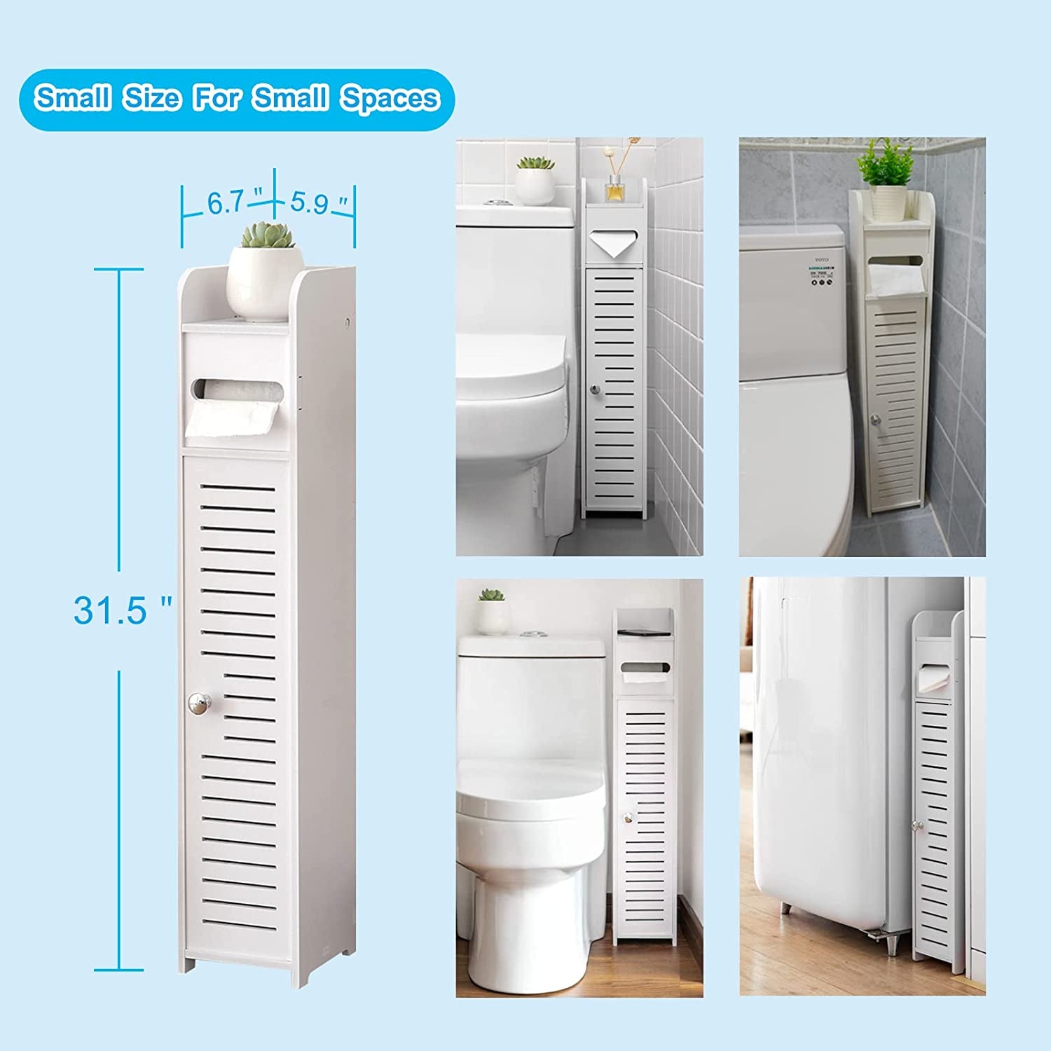 Toilet Paper Holder Stand: Small Bathroom Storage Cabinet for Small Spaces,White