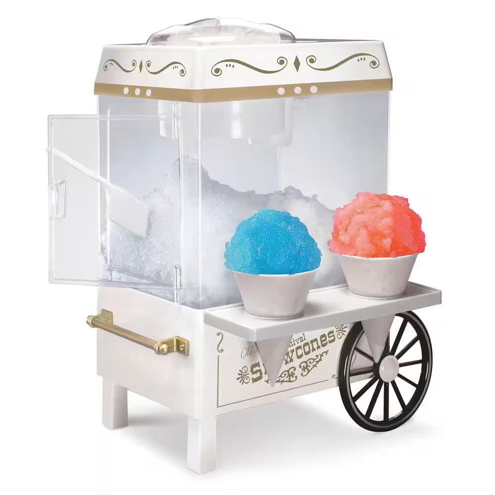 160 Oz. White Snow Cone Machine with 2 Cones and Ice Scoop