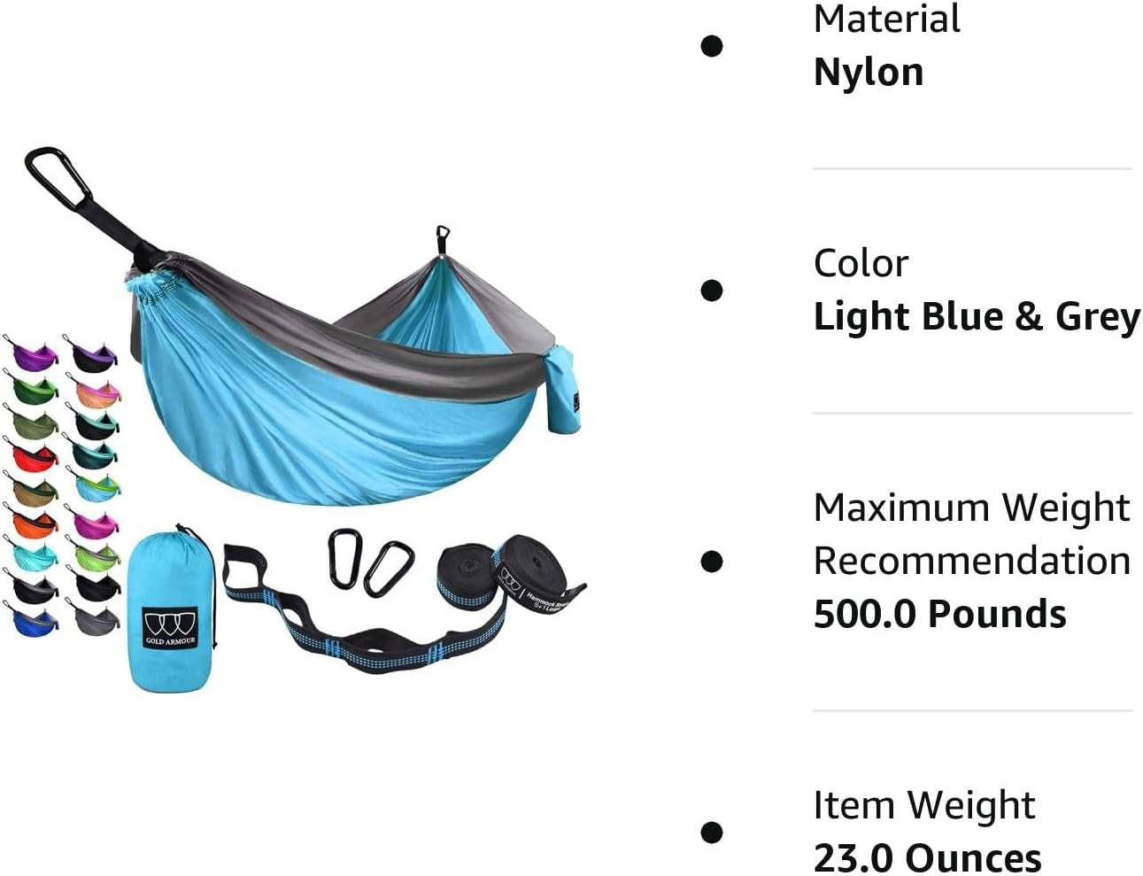 Camping Hammock - Portable Hammock Single Hammock Camping Accessories Gear for Outdoor Indoor Adult Kids, USA Based Brand (Light Blue & Grey)