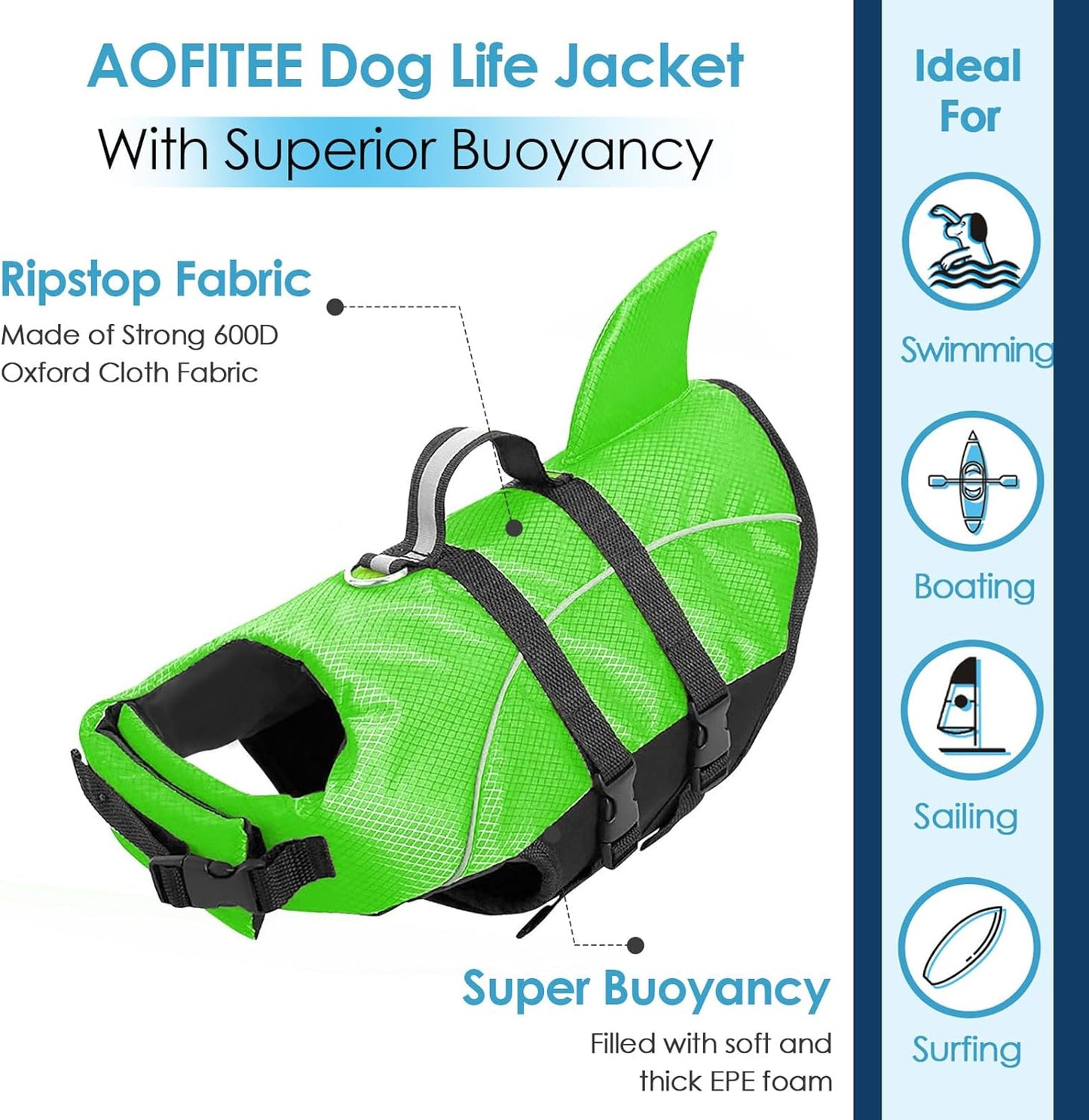 Dog Life Vest Swimming, Small Dog Life Jacket, High Flotation Dog Swim Vest with Rescue Handle, Reflective Dog Swimming Vest Swimsuit, Dog Life Preserver for Small Medium Dogs