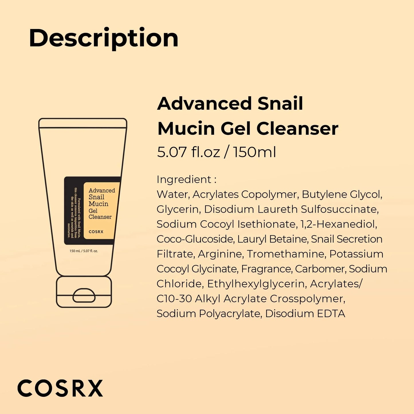 Advanced Snail Mucin Gel Cleanser, 5.07 Fl Oz / 150 Ml | Dry Sensitive Skin