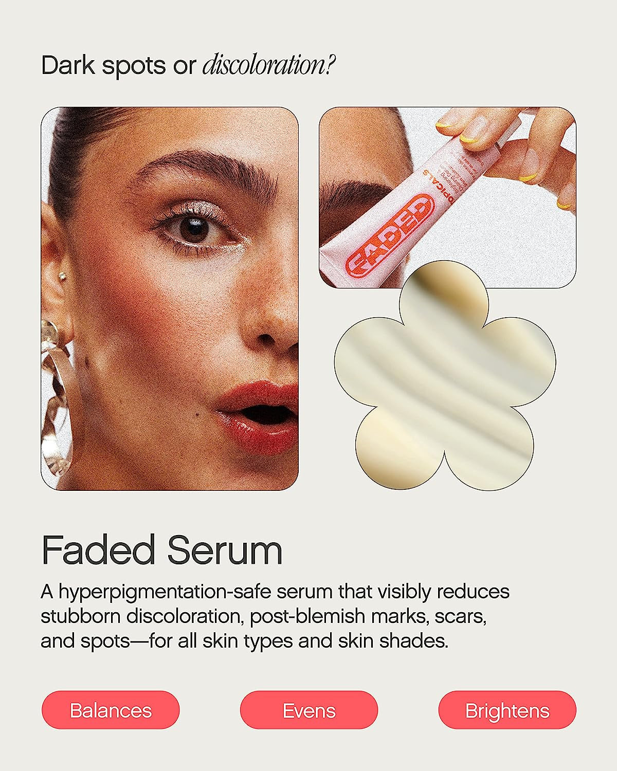 Faded Brightening and Clearing Serum | Reduces Discoloration, Post-Blemish Marks, Scars and Spots | Contains Kojic Acid and Niacinamide | Dermatologist-Tested, Vegan, Cruelty-Free (0.5 Fl Oz)