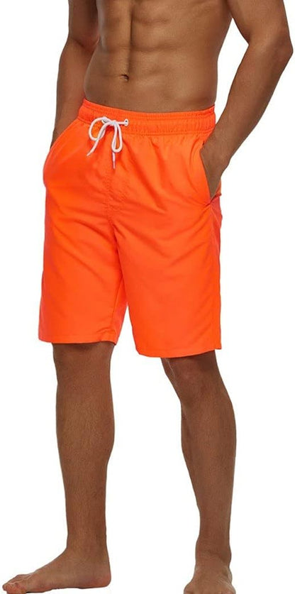 Mens Swim Shorts Quick Dry Swimsuit Sports Swimming Shorts with Pockets,Bright Orange,Xx-Large