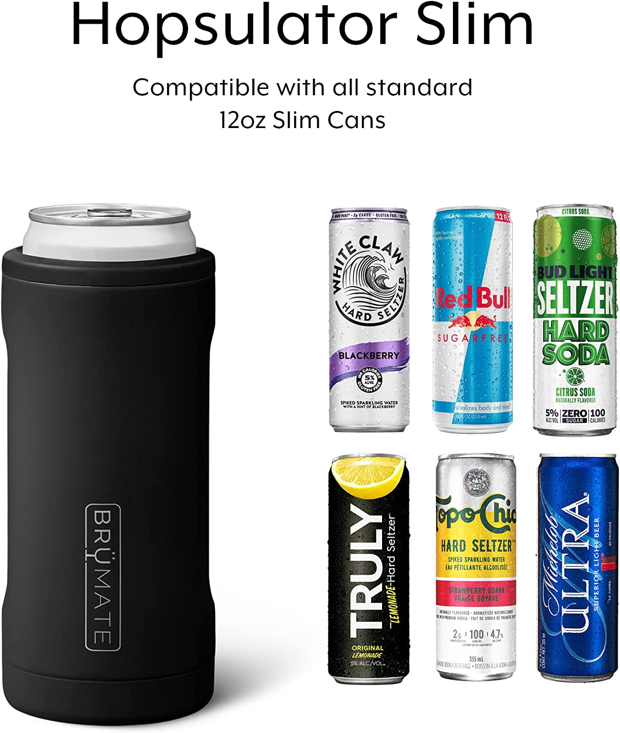 Hopsulator Slim Can Cooler Insulated for 12Oz Slim Cans | Skinny Can Insulated Stainless Steel Drink Holder for Hard Seltzer, Beer, Soda, and Energy Drinks (Walnut)