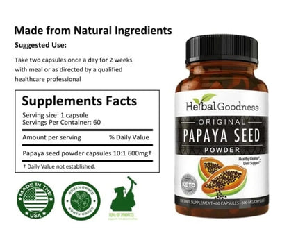 Papaya Seeds Powder - Gut & Digestive System Support for Men & Women - 60/600Mg -