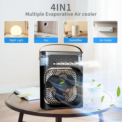 Portable Air Conditioner Fan,  3-IN-1 Personal Air Cooler, 3 Speeds, 7-Color Night Light, USB Powered Cooling Fan, Mini Evaporative Air Cooler for Room Desk Car, Black