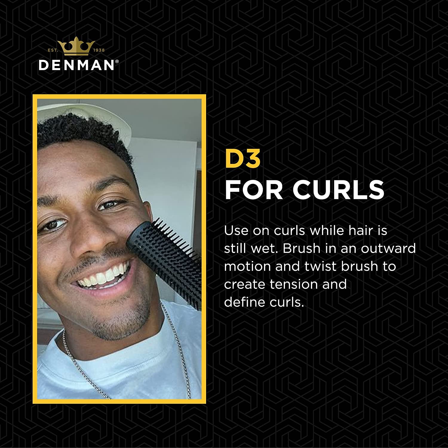 Jack Dean by  Curly Hair Brush D3 (All Black) 7 Row Styling Brush for Detangling, Separating, Shaping and Defining Curls - for Women and Men