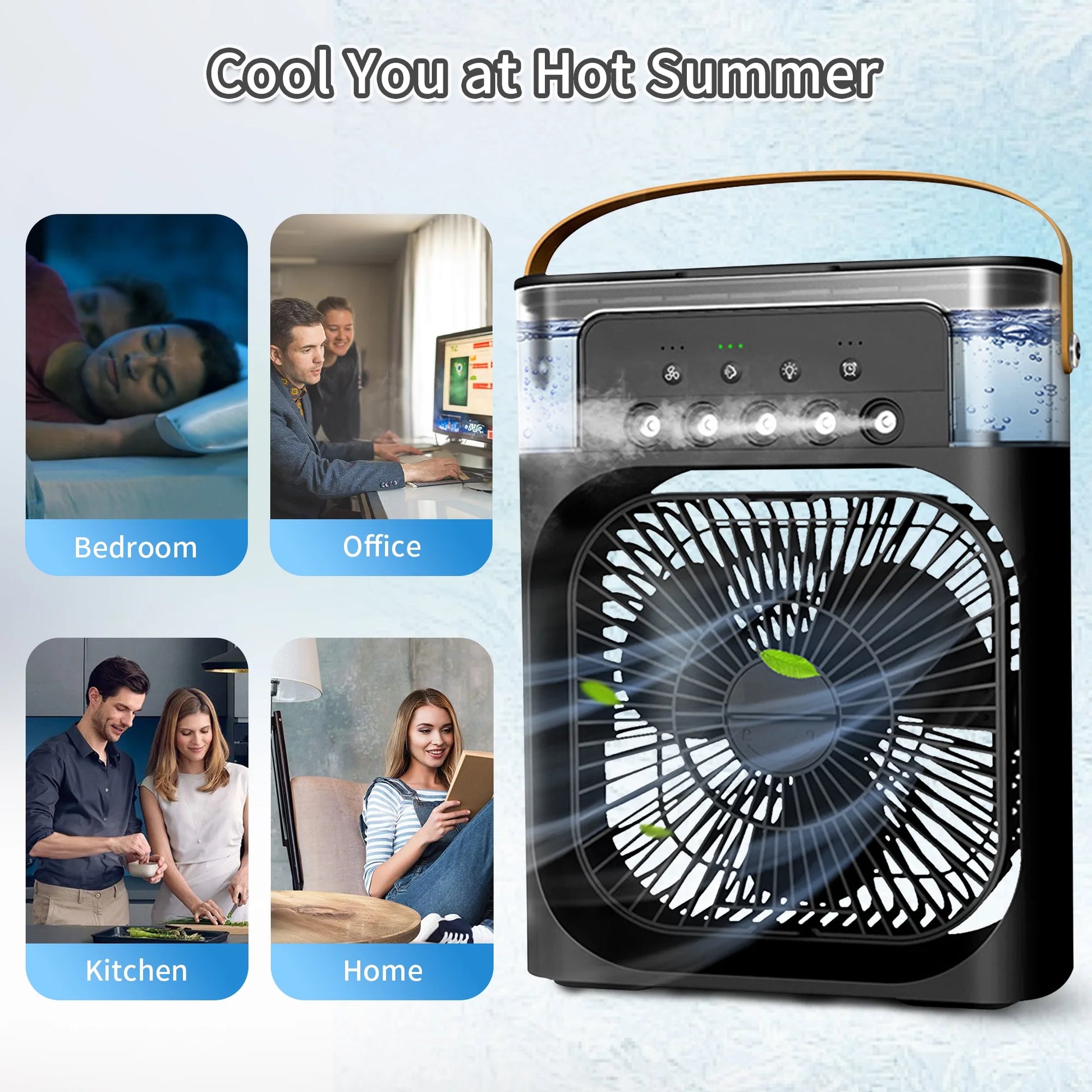 Portable Air Conditioner Fan,  3-IN-1 Personal Air Cooler, 3 Speeds, 7-Color Night Light, USB Powered Cooling Fan, Mini Evaporative Air Cooler for Room Desk Car, Black