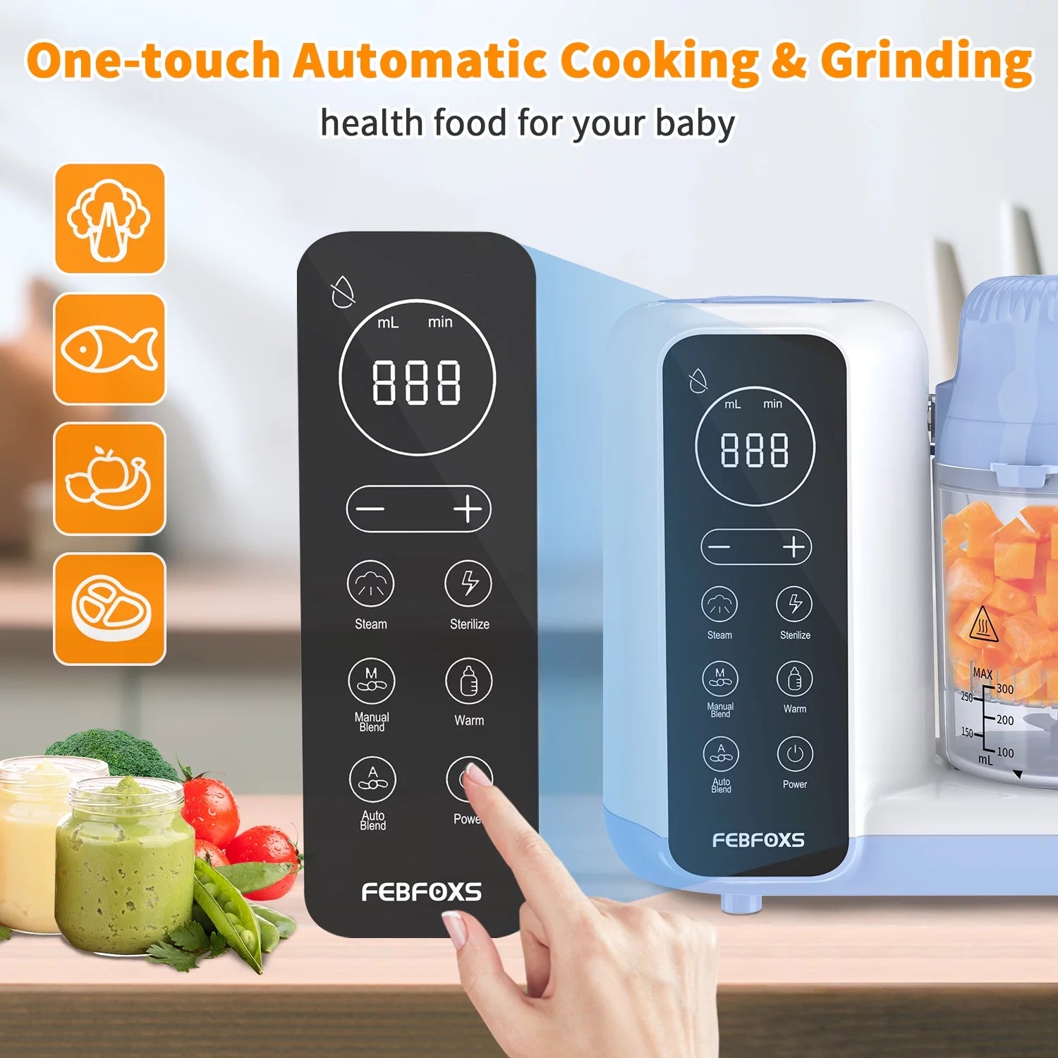 Baby Food Maker, Multi-Function Baby Food Processor, Steamer Puree Blender, Auto Cooking & Grinding, Baby Food Warmer Mills Machine with Touch Screen Control, Blue