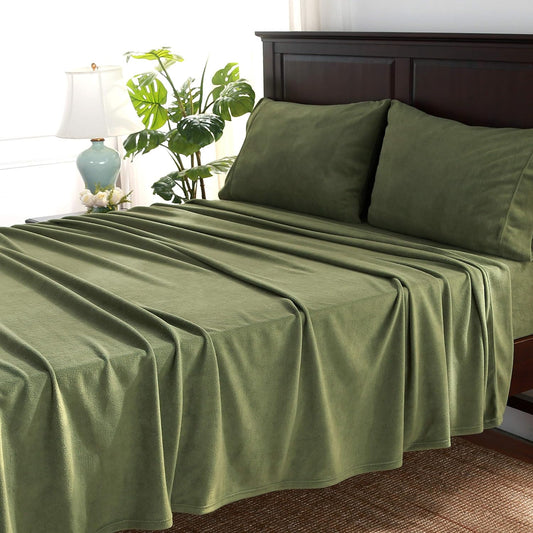 Microfleece Sheet Set | Super Soft Cozy Fleece Sheets | All-Season Warmth | Forest Green | Full (80" X 90")