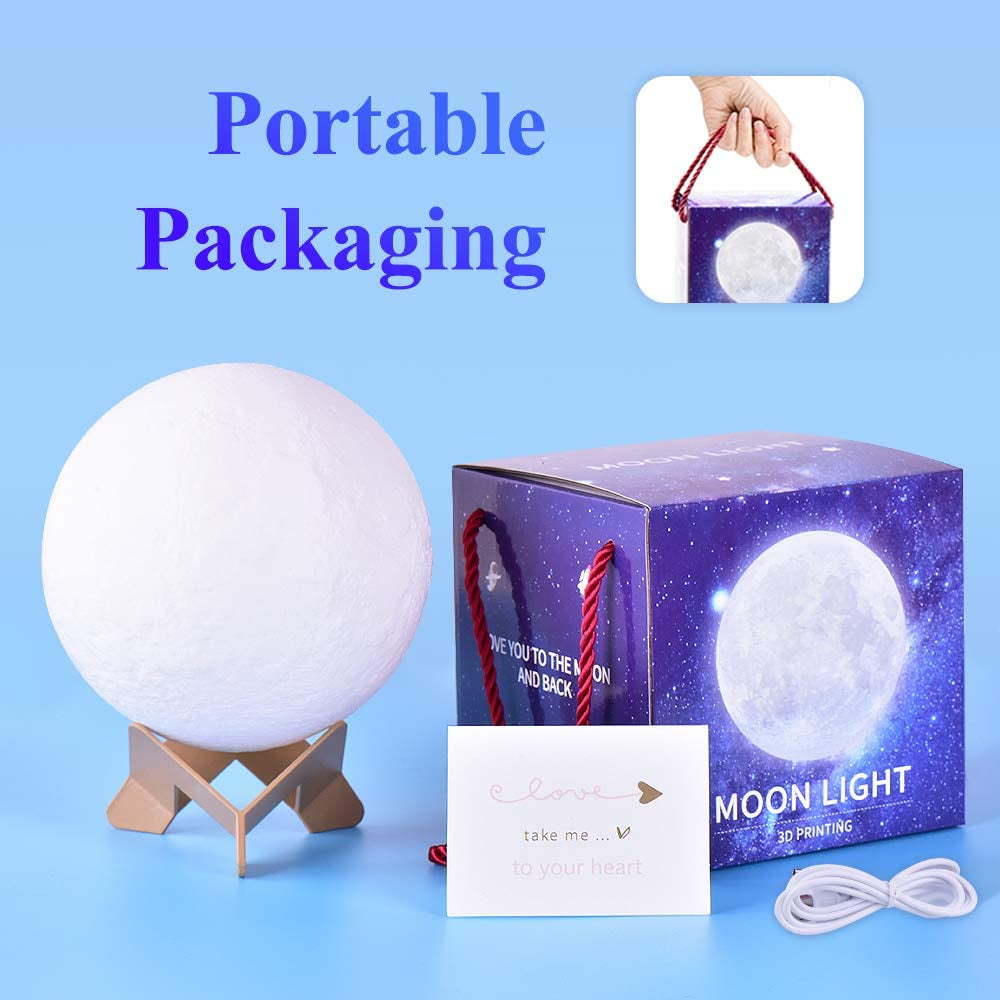 Moon Lamp Moon Night Light 3D Printing 3.9In Lunar Lamp 3 Colors for Kids Gift for Women USB Rechargeable Touch Contral Brightness Yellow Warm and Cool White