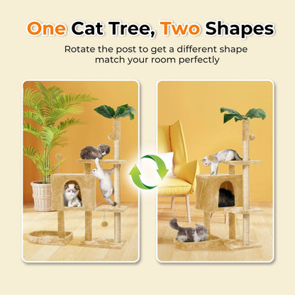 Cat Tree,52" Cat Tower for Indoor Cats, Cat Tree with Scratching Posts Plush Perch Stand, Cat Condo with Funny Toys Kittens Pet Play House,Beige