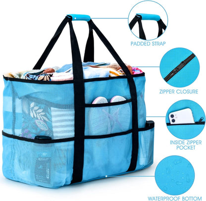 Beach Bag, Extra Large Beach Bags for Women Waterproof Sandproof, Mesh Beach Tote Bags Travel Pool Bag