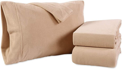 Microfleece Sheet Set | Super Soft Cozy Fleece Sheets | All-Season Warmth | Tan Linen | Full (80" X 90")