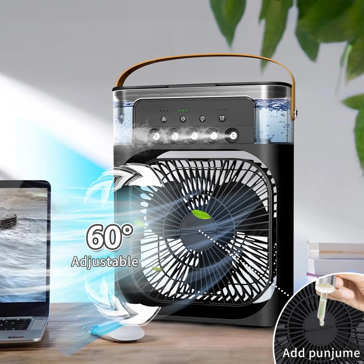 Portable Air Conditioner Fan,  3-IN-1 Personal Air Cooler, 3 Speeds, 7-Color Night Light, USB Powered Cooling Fan, Mini Evaporative Air Cooler for Room Desk Car, Black