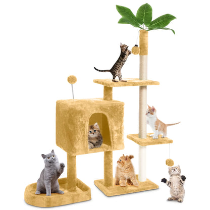 Cat Tree,52" Cat Tower for Indoor Cats, Cat Tree with Scratching Posts Plush Perch Stand, Cat Condo with Funny Toys Kittens Pet Play House,Beige