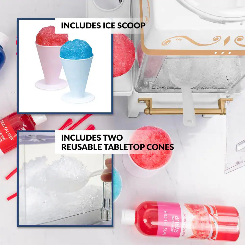 160 Oz. White Snow Cone Machine with 2 Cones and Ice Scoop