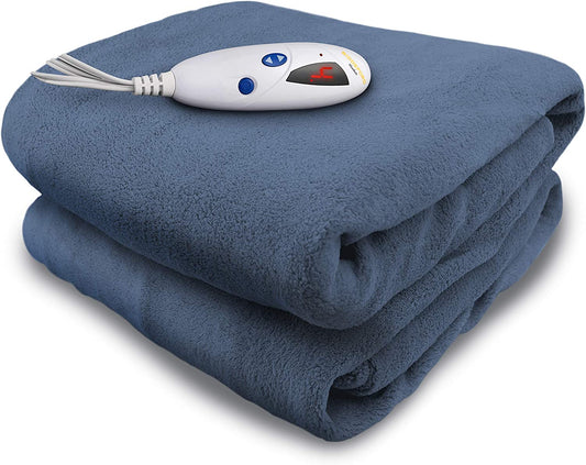 Microplush Electric Heated Throw Blanket with Adjustable Heat Settings and Auto Shut-Off Timer, Machine Washable, Digital Controller, Throw, Blue