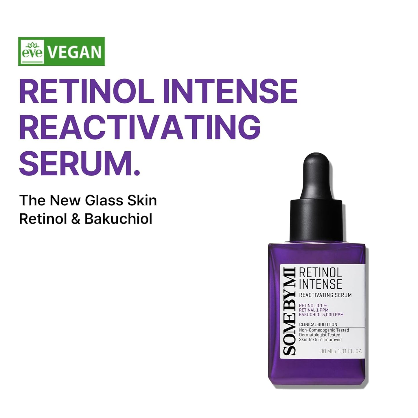 Retinol Intense Reactivating Serum - 1.01Oz, 30Ml - Mild Korean 0.1% Retinol Serum for Face Aging Sign and Glass Skin - Post Acne Marks, Skin Texture and Elasticity Care - Korean Skin Care