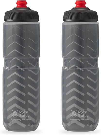 Breakaway Insulated Water Bottle - BPA Free, Cycling & Sports Squeeze Bottle (Bolt - Charcoal, 24 Oz) - 2 Pack