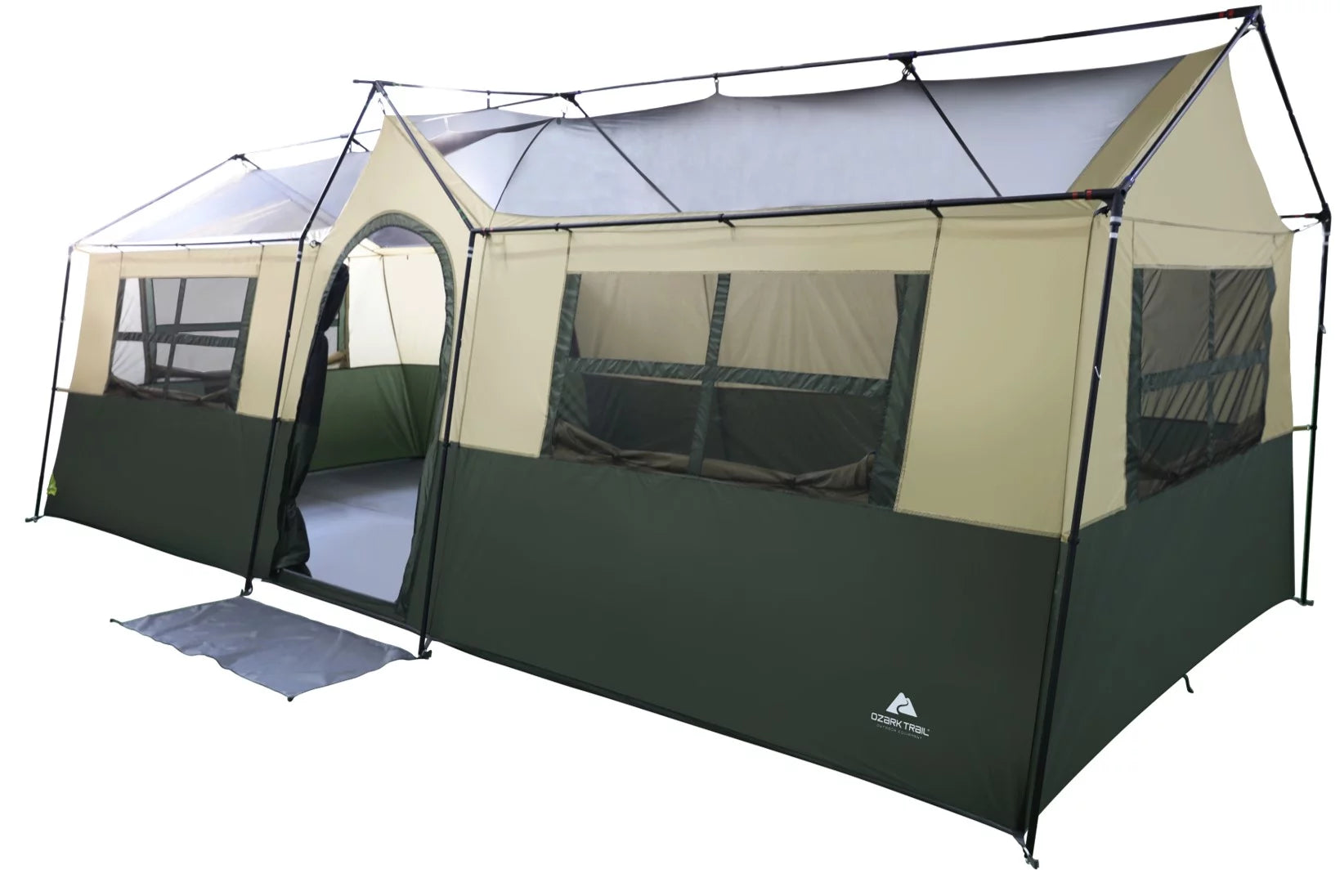 Hazel Creek 12 Person 3-Room Cabin Tent, 20' X 9' X 84", Green