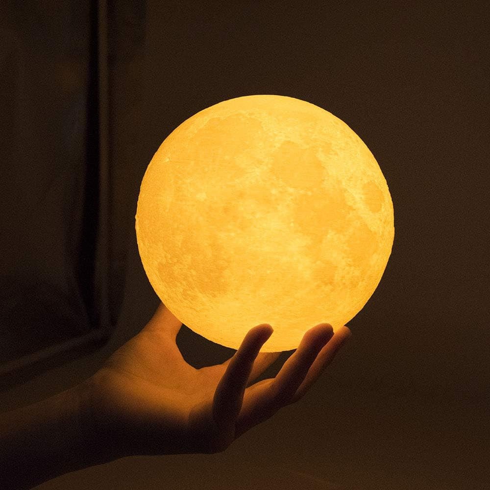 Moon Lamp Moon Night Light 3D Printing 3.9In Lunar Lamp 3 Colors for Kids Gift for Women USB Rechargeable Touch Contral Brightness Yellow Warm and Cool White