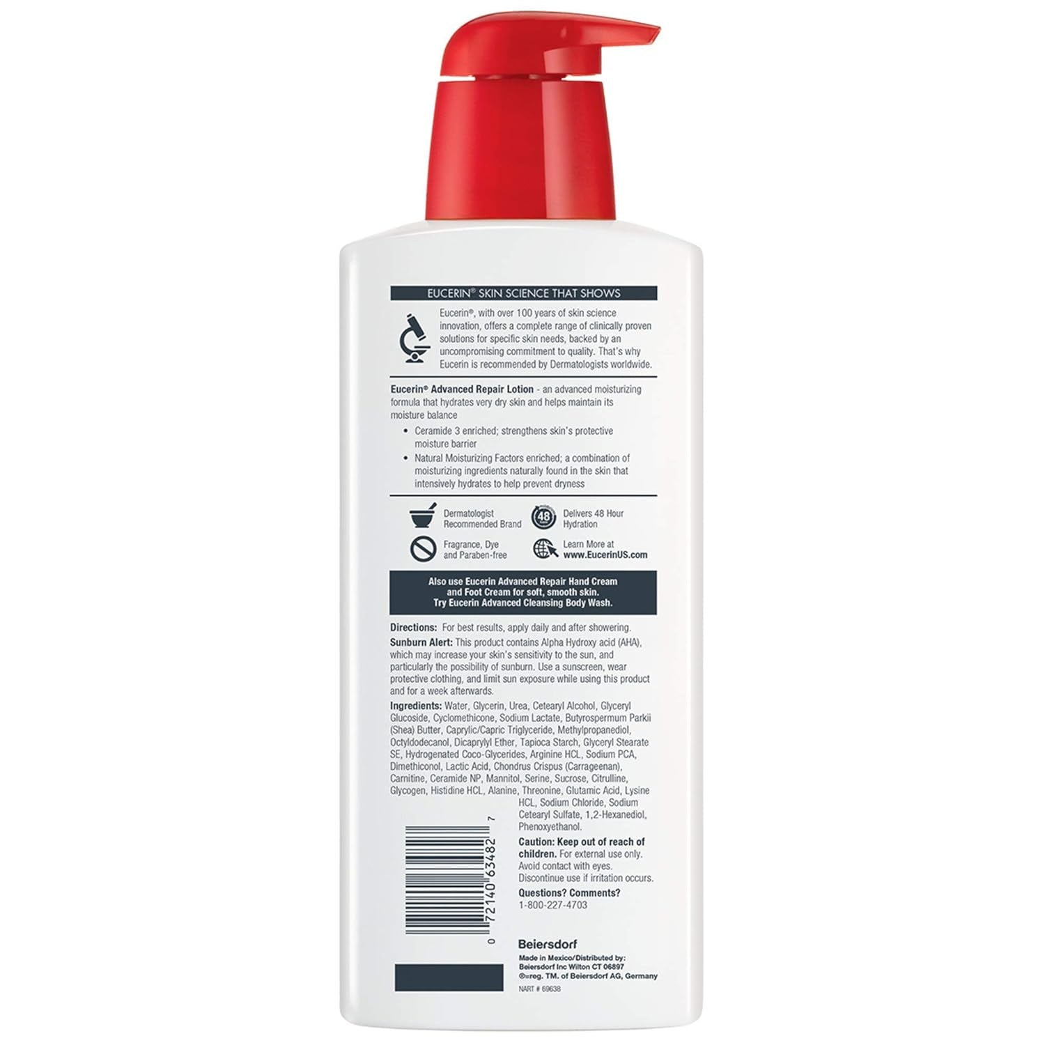 Advanced Repair Body Lotion, Unscented Body Lotion for Dry Skin, 16.9 Fl Oz Pump Bottle