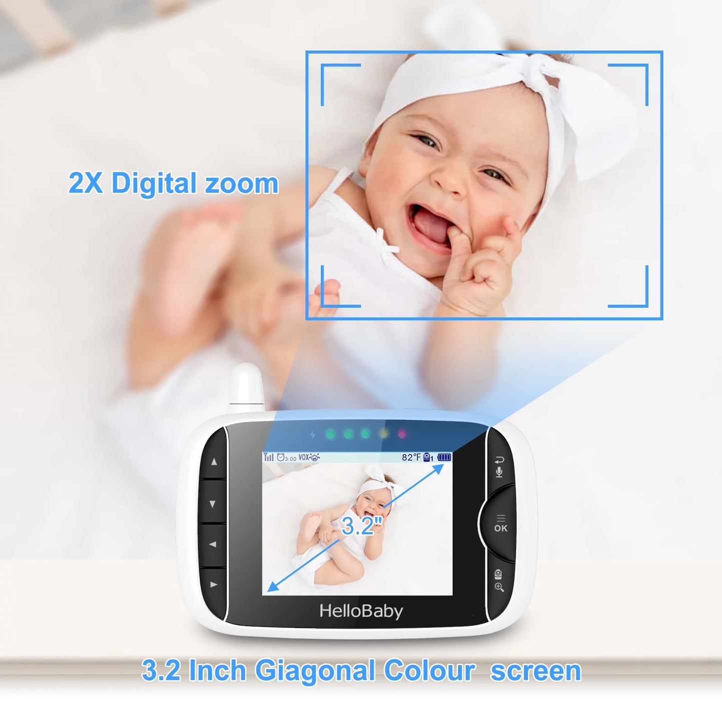 Baby Monitor with Remote Pan-Tilt-Zoom Camera, 3.2 Inch Video Baby Monitor HB65 with Camera and Audio, Night Vision, 2-Way Talk,Temperature Sensor, 960Ft Range